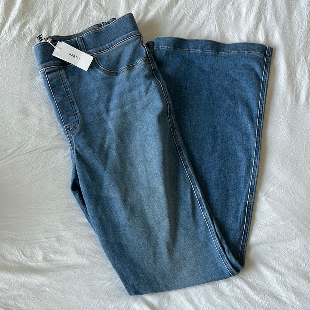 SPANX Blue Flare Wide Leg Jeans